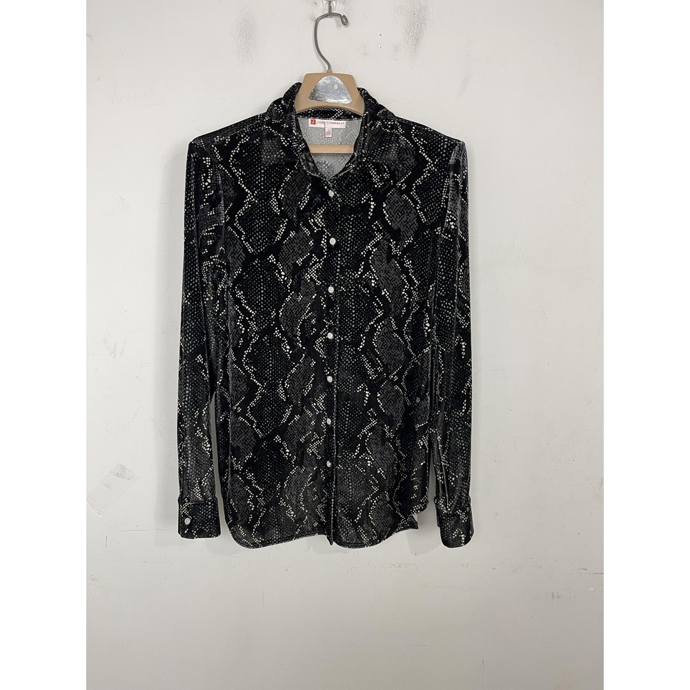 Jude Connally Shirt Womens Large Dark Velvet Gothic Snake Print Button Old Money